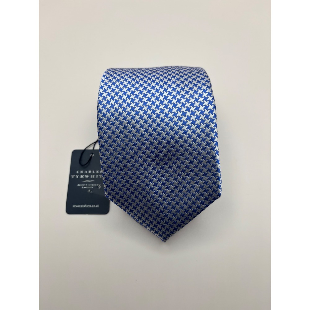 Charles Tyrwhitt Blue Silver Puppytooth Silk Tie Jermyn Street London NWT